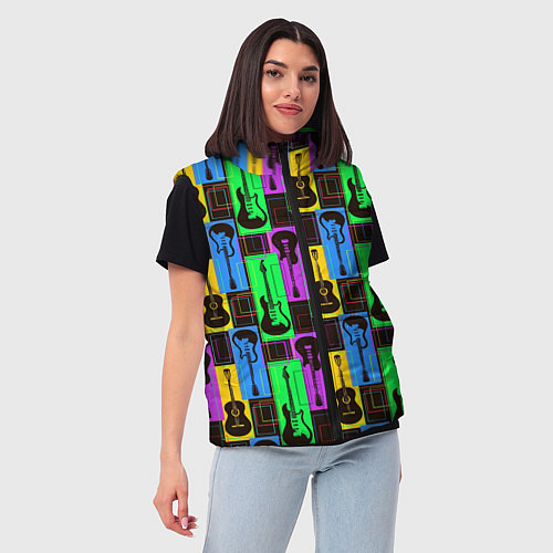 Женский жилет Красочные гитары / 3D-Черный – фото 3