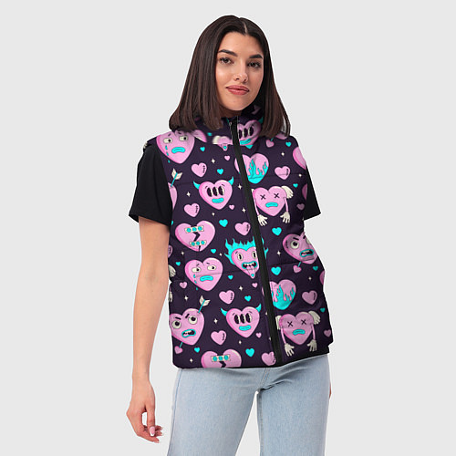 Женский жилет Паттерн с арт сердцами / 3D-Красный – фото 3