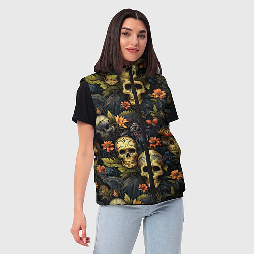 Женский жилет Осень и черепа / 3D-Черный – фото 3