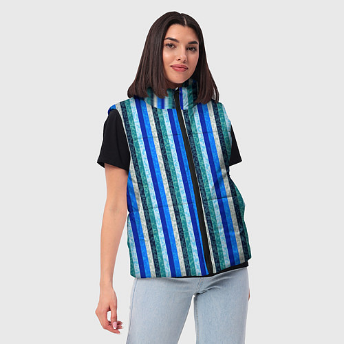 Женский жилет Сине-бирюзовый полосатый / 3D-Черный – фото 3