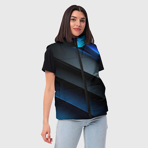 Женский жилет Темная синяя стильная абстракция на черном фоне / 3D-Светло-серый – фото 3