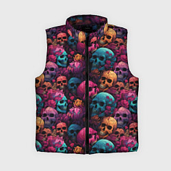 Женский жилет Поле яркий черепов и цветов, цвет: 3D-черный