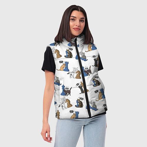 Женский жилет Котики и шахматы белый / 3D-Красный – фото 3