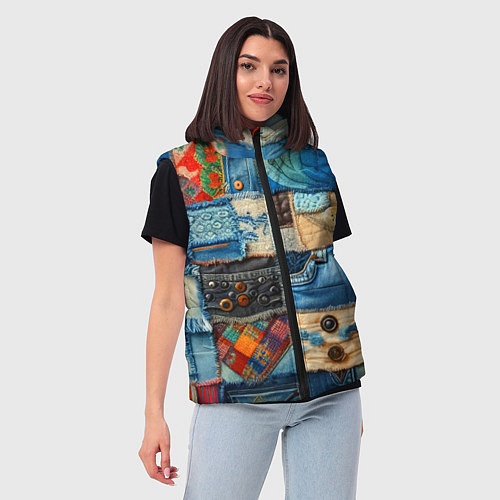 Женский жилет Vanguard denim patchwork - ai art / 3D-Черный – фото 3