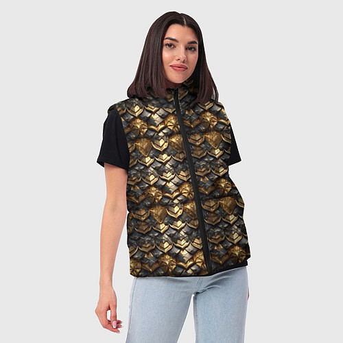 Женский жилет Золотистая текстурная броня / 3D-Черный – фото 3