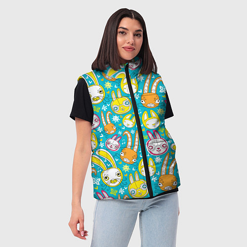 Женский жилет Разноцветные зайцы / 3D-Черный – фото 3