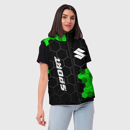 Женский жилет Suzuki green sport hexagon / 3D-Черный – фото 3