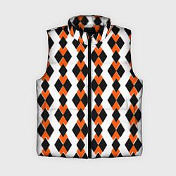 Женский жилет Чёрные и оранжевые ромбы на белом фоне