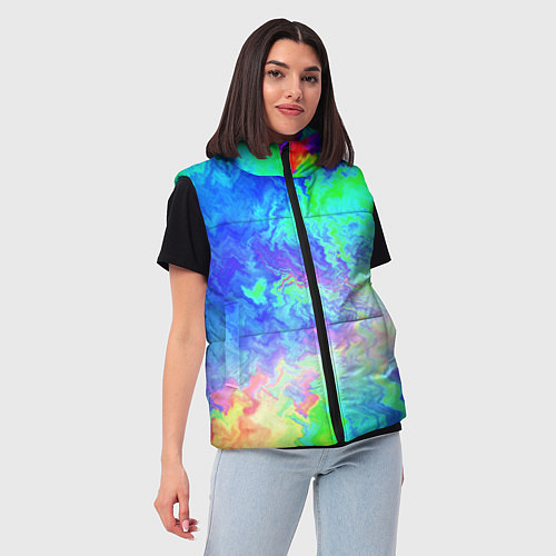 Женский жилет Сине-зелёная кислота тай-дай / 3D-Черный – фото 3