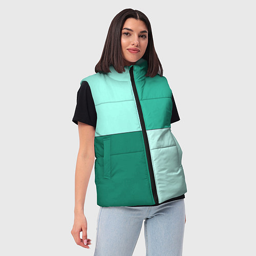 Женский жилет Геометричный зелёный и мятный / 3D-Черный – фото 3