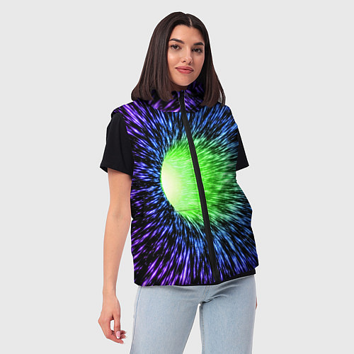Женский жилет Червоточина - градиентные лучи со свечением / 3D-Черный – фото 3