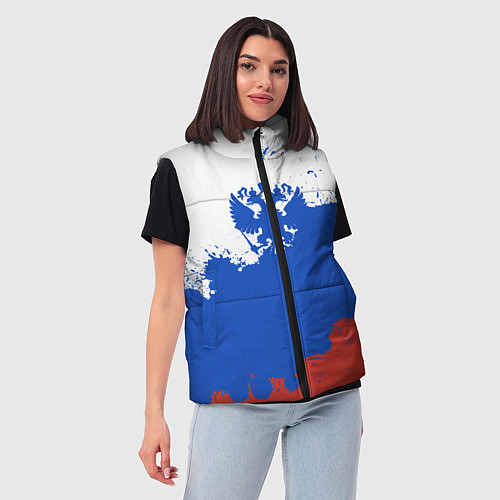 Женский жилет Российский триколор и герб / 3D-Черный – фото 3
