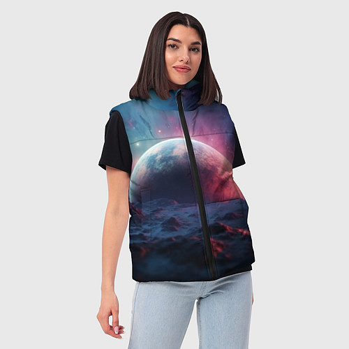 Женский жилет Фантастика космос и планета / 3D-Красный – фото 3