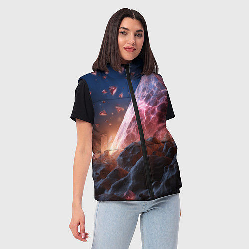 Женский жилет Абстрактная пирамида космическая / 3D-Черный – фото 3
