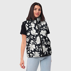 Женский жилет Патерн белых цветов на черном фоне, цвет: 3D-черный — фото 2