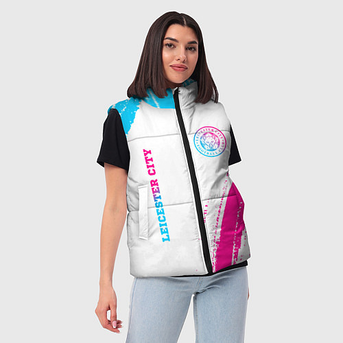 Женский жилет Leicester City neon gradient style вертикально / 3D-Черный – фото 3