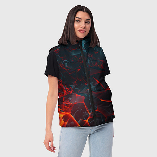 Женский жилет Темная абстракция с разломом красных плит / 3D-Черный – фото 3
