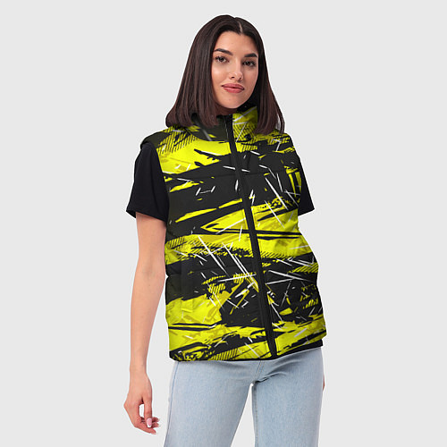 Женский жилет Yellow geometry - спортивный узор / 3D-Черный – фото 3