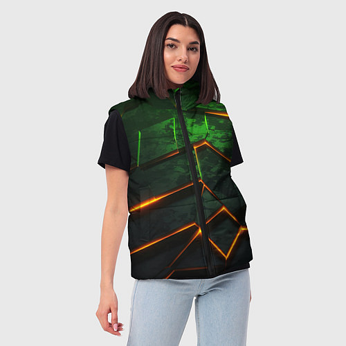 Женский жилет Неоновая яркая геометрическая абстракция со светом / 3D-Черный – фото 3