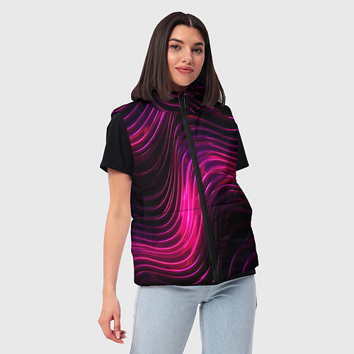 Женский жилет Неоновая яркая геометрическая абстракция со светом / 3D-Черный – фото 3