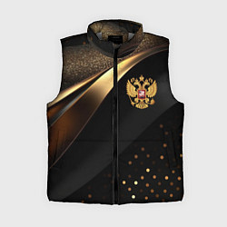 Женский жилет Золотой герб России на черно-золотой текстуре, цвет: 3D-светло-серый