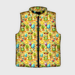 Женский жилет Щенята и летний вайб паттерн, цвет: 3D-черный