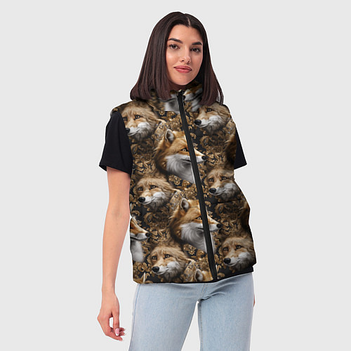 Женский жилет Лакшери паттерн с золотыми лисицами / 3D-Черный – фото 3