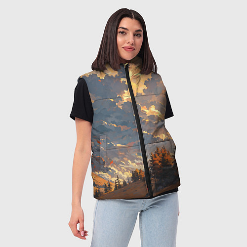 Женский жилет Вечерний закат - аниме / 3D-Черный – фото 3