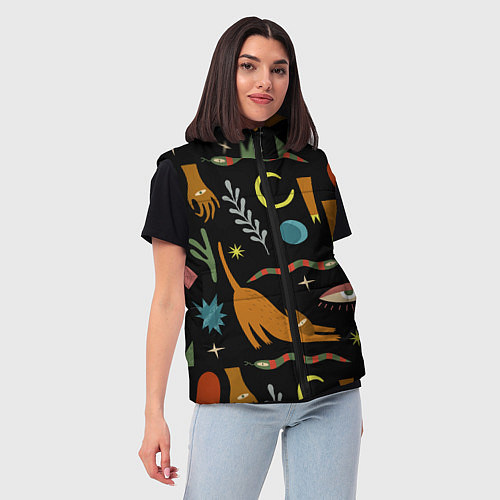 Женский жилет Мистический лес с одноглазым котом / 3D-Черный – фото 3