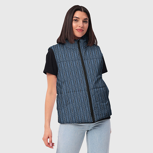 Женский жилет Серо-синий текстурированные полосы / 3D-Черный – фото 3