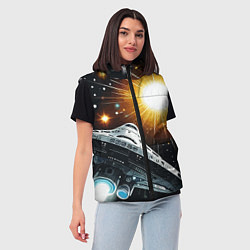 Женский жилет Космолёт в неоновом космосе - нейросеть, цвет: 3D-светло-серый — фото 2
