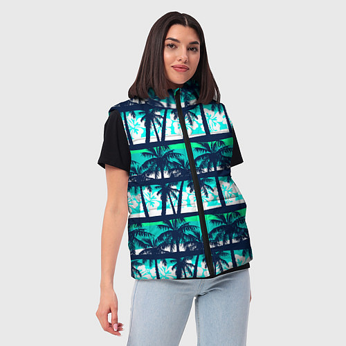 Женский жилет Тропический франжипани с пальмами / 3D-Светло-серый – фото 3