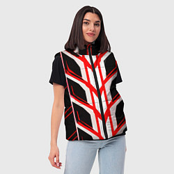 Женский жилет Красные полосы на чёрно-белом фоне, цвет: 3D-красный — фото 2