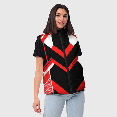 Женский жилет Красно-белые полосы и чёрный фон / 3D-Красный – фото 3