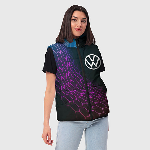 Женский жилет Volkswagen neon hexagon / 3D-Черный – фото 3