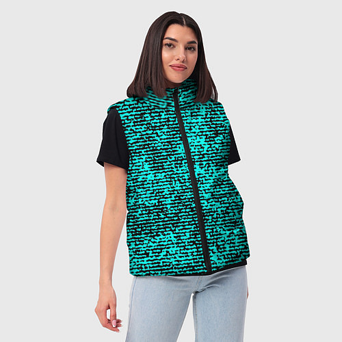 Женский жилет Ярко-голубой в чёрную текстурированную полоску / 3D-Черный – фото 3