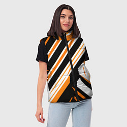 Женский жилет Чёрно-оранжевые полосы на белом фоне, цвет: 3D-красный — фото 2