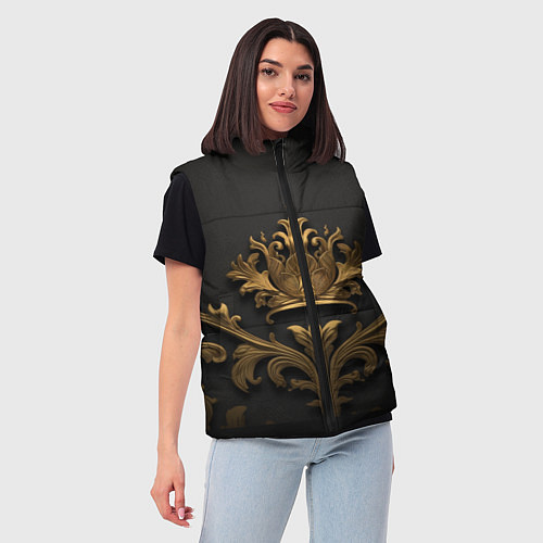 Женский жилет Объемная золотая корона с узорами / 3D-Черный – фото 3