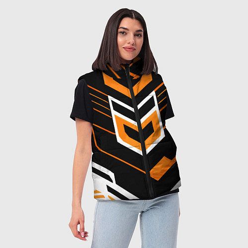 Женский жилет Полосы и оранжево-белый шестиугольник / 3D-Черный – фото 3