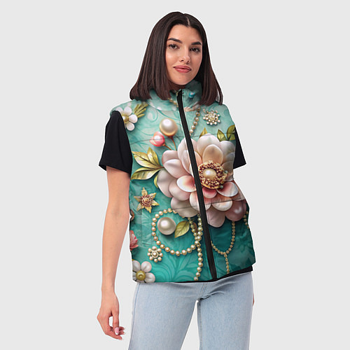 Женский жилет Объемные цветы и жемчуг / 3D-Черный – фото 3