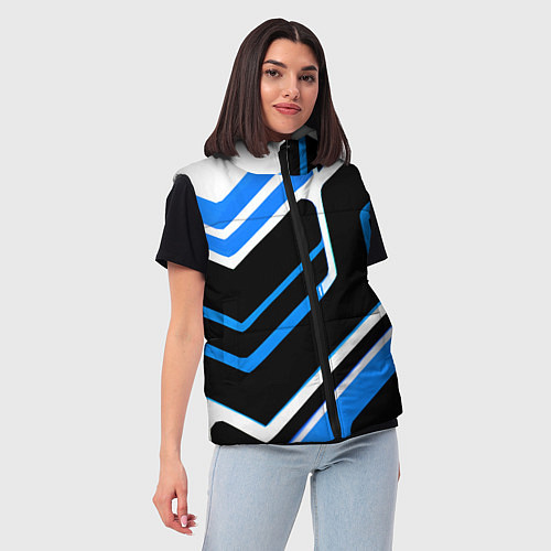 Женский жилет Бело-синие линии на чёрном фоне / 3D-Черный – фото 3