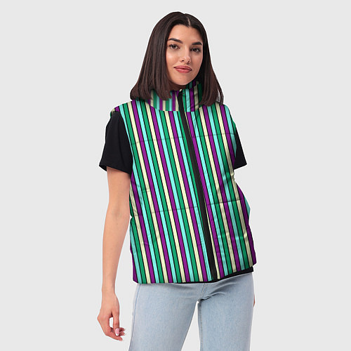 Женский жилет Фиолетово-зелёный полосатый / 3D-Черный – фото 3