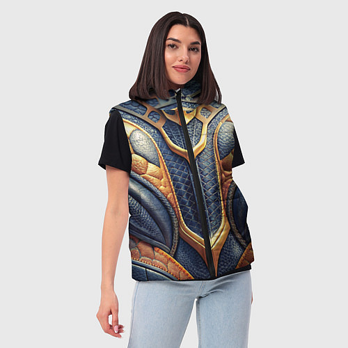 Женский жилет Темная кожаная броня с желтой оплеткой / 3D-Черный – фото 3