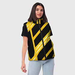 Женский жилет Чёрно-белые полосы на жёлтом фоне, цвет: 3D-черный — фото 2