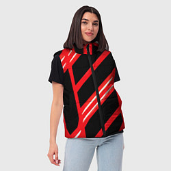 Женский жилет Чёрно-белые полосы на красном фоне, цвет: 3D-черный — фото 2