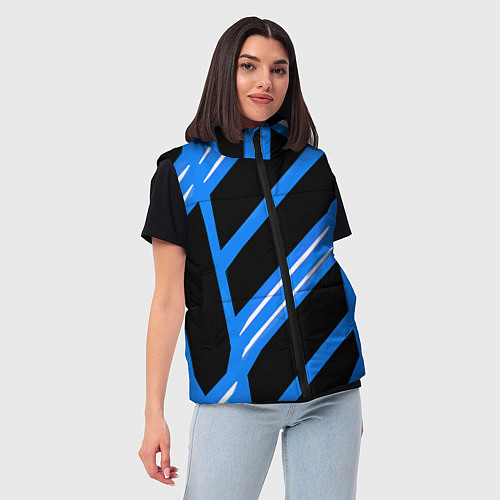 Женский жилет Black and white stripes on a blue background / 3D-Черный – фото 3