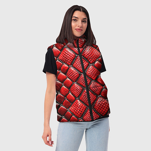 Женский жилет Змеиная объемная текстурная красная кожа / 3D-Черный – фото 3