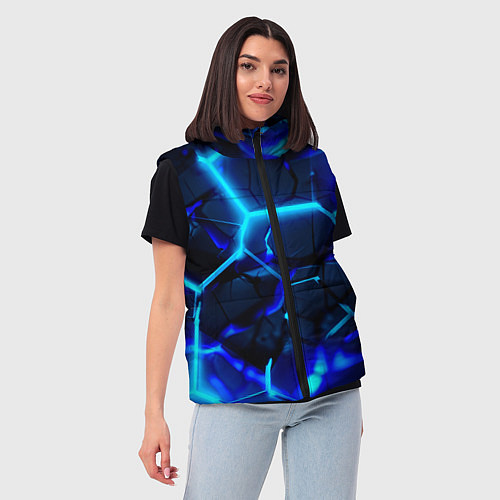Женский жилет Яркие голубые неоновые плиты в разломе / 3D-Красный – фото 3