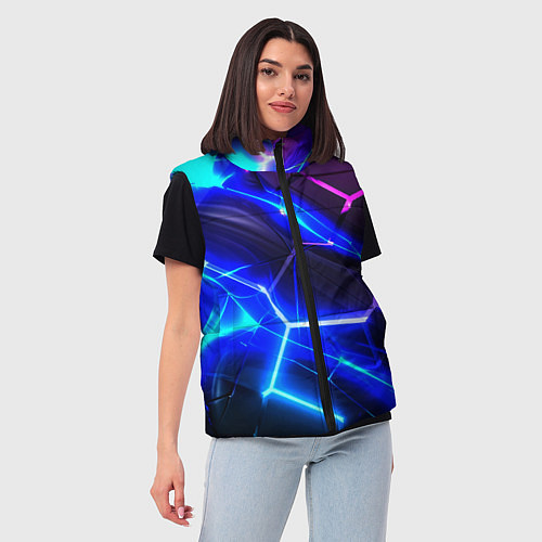 Женский жилет Микс разломленных плит и неоновое свечения / 3D-Черный – фото 3