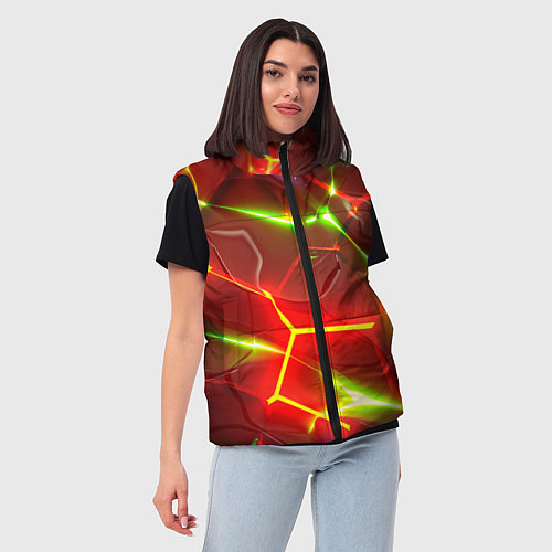 Женский жилет Неоновые красные плиты с ярким светом / 3D-Черный – фото 3